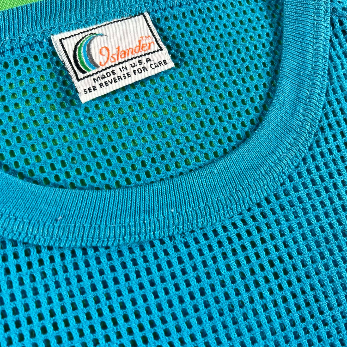 80s Aqua Blue Mesh Tee- L