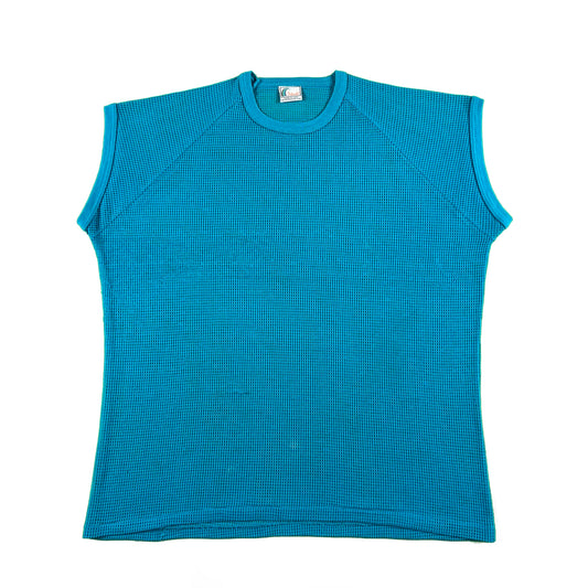 80s Aqua Blue Mesh Tee- L