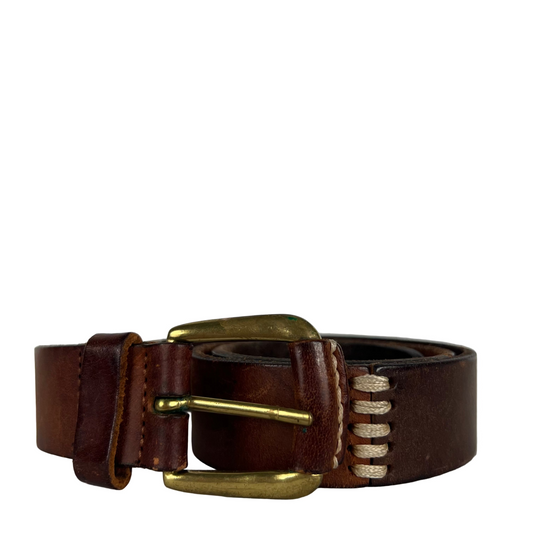 90s Two Tone Brown Leather Belt- M