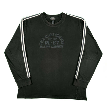 00s Polo Jeans Co Ralph Lauren Long Striped Sleeve Black Tee- XL
