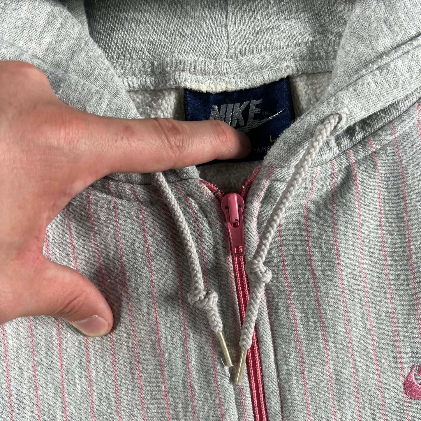 80s Pink Striped Nike Hoodie- M