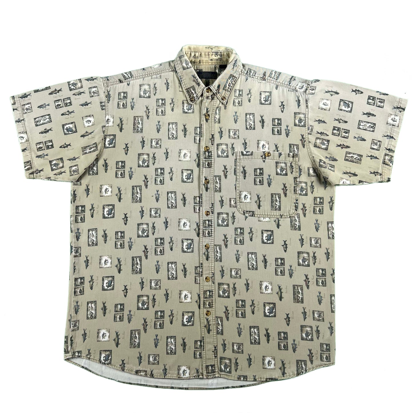 90s/00s All Over Fish Print Great Northwest Shirt- XL