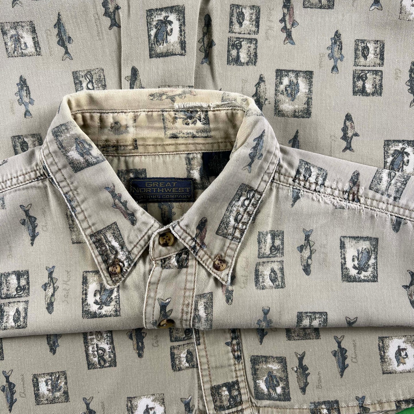 90s/00s All Over Fish Print Great Northwest Shirt- XL