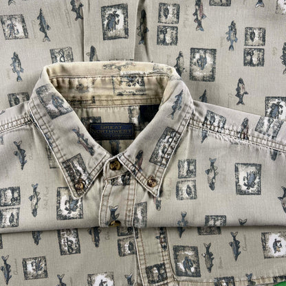 90s/00s All Over Fish Print Great Northwest Shirt- XL