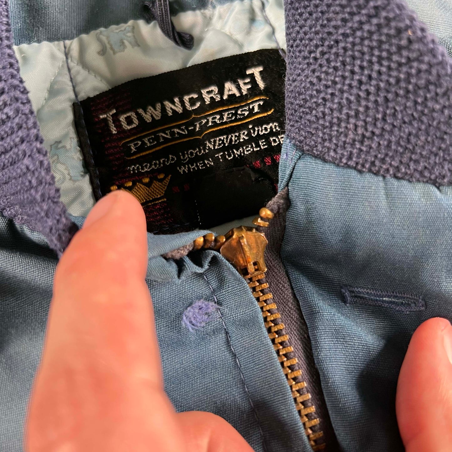 70s Penneys Sun Faded Blue Thrashed Cuff Jacket- M