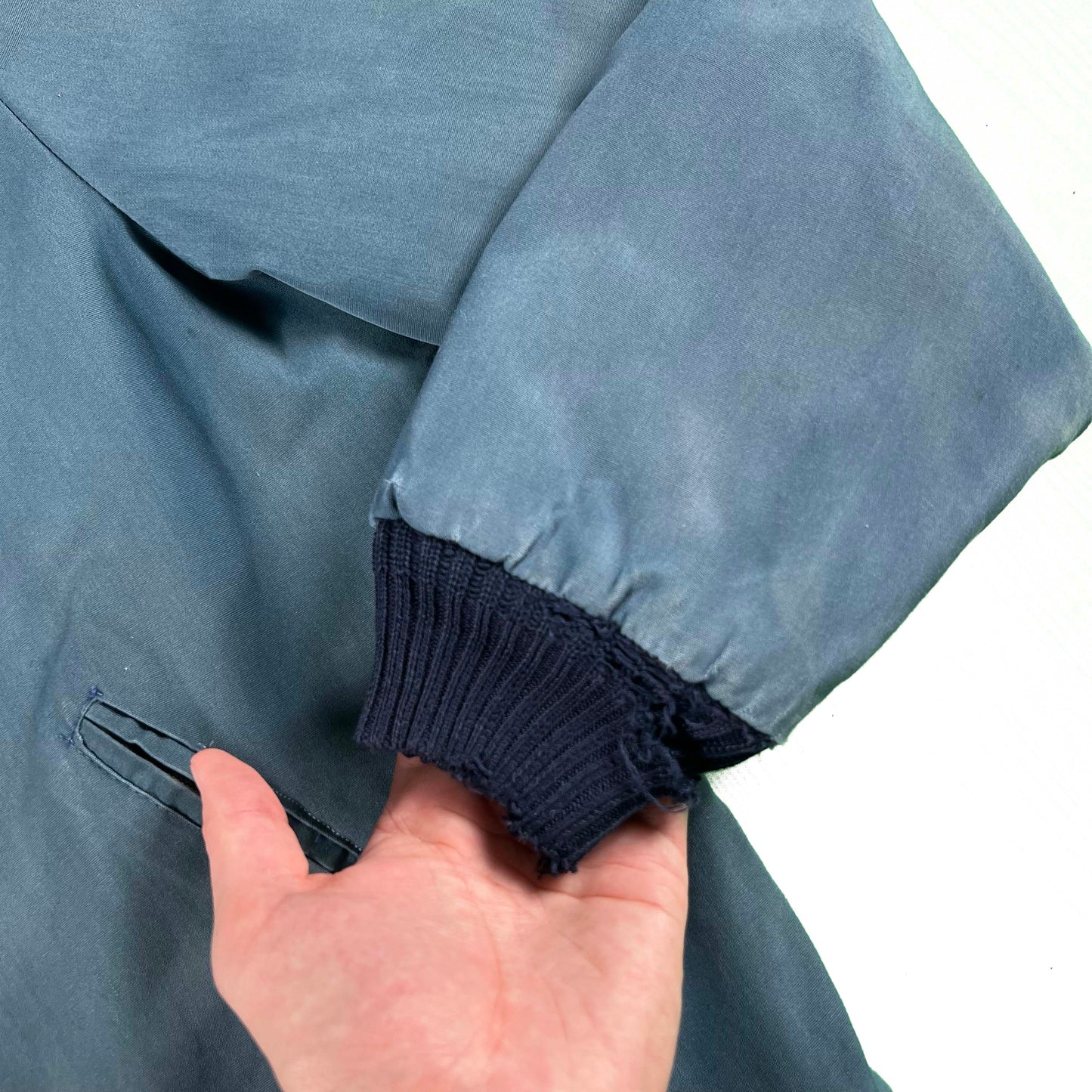 70s Penneys Sun Faded Blue Thrashed Cuff Jacket- M