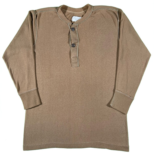 80s Tan Military Henley Thermal- L