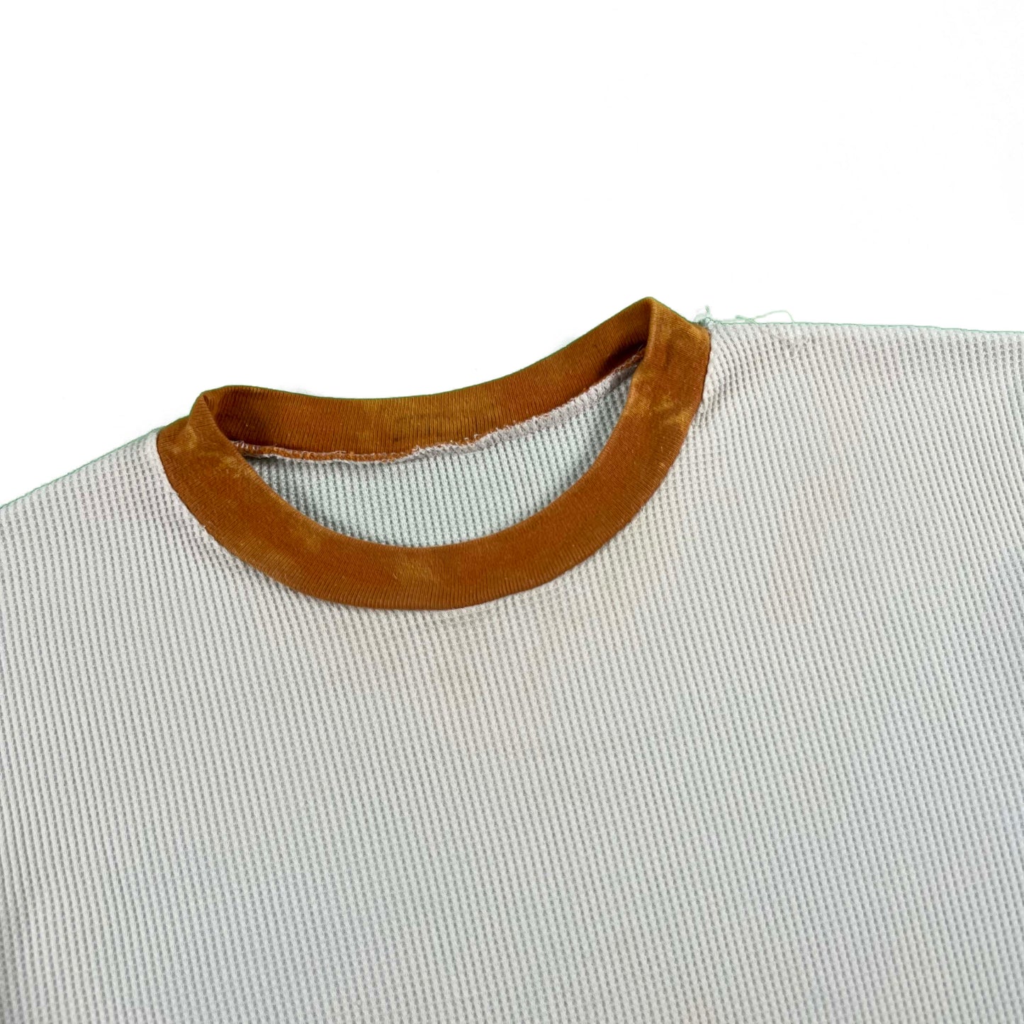 70s Orange Collared Safety Pinned Waffle Knit Thermal- XL