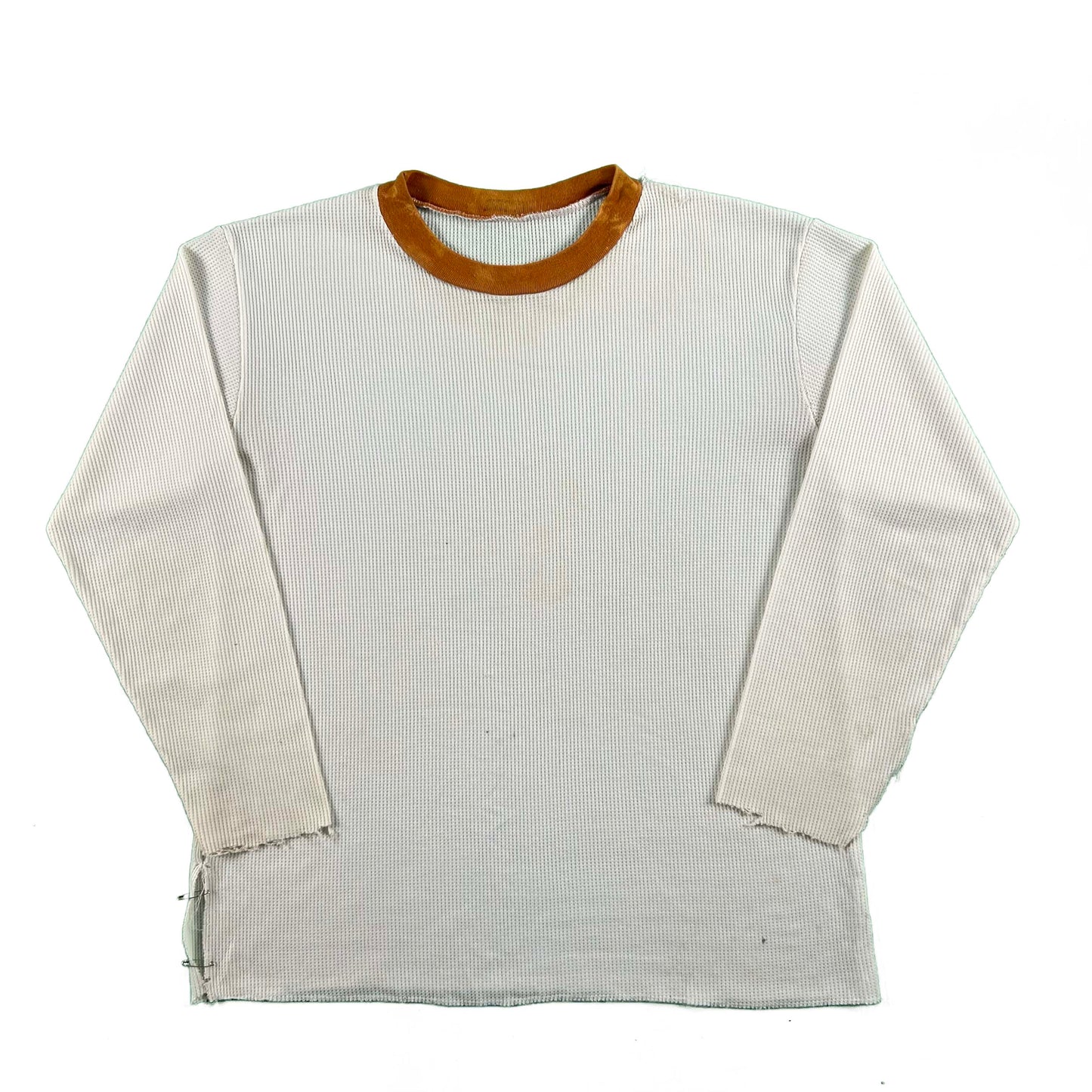 70s Orange Collared Safety Pinned Waffle Knit Thermal- XL