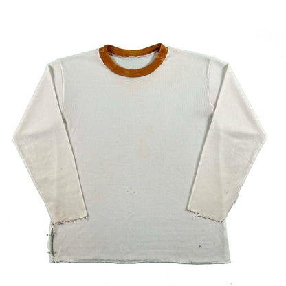 70s Orange Collared Safety Pinned Waffle Knit Thermal- XL