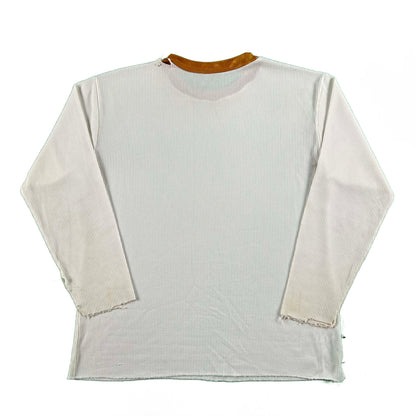 70s Orange Collared Safety Pinned Waffle Knit Thermal- XL