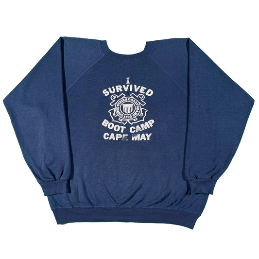 80s Faded Navy 'I Survived Boot Camp' Coast Guard Sweatshirt- XL