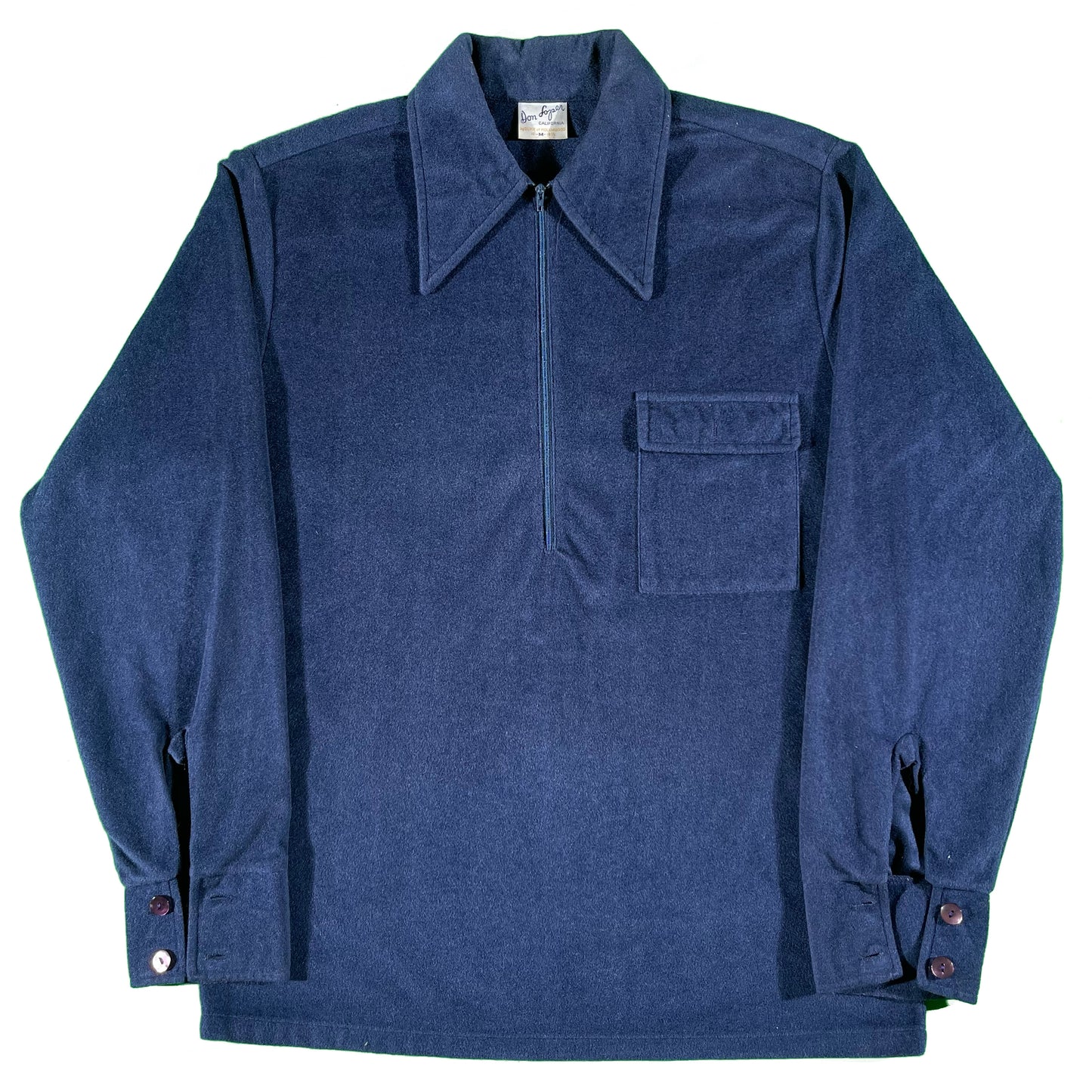 70s Velour Navy Long Sleeve Polo Shirt- L