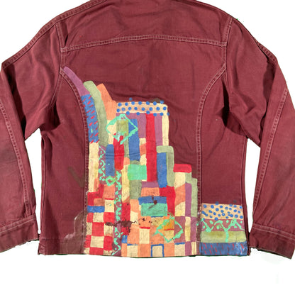 70s Faded Burgundy Hand Painted Lee Jacket- L