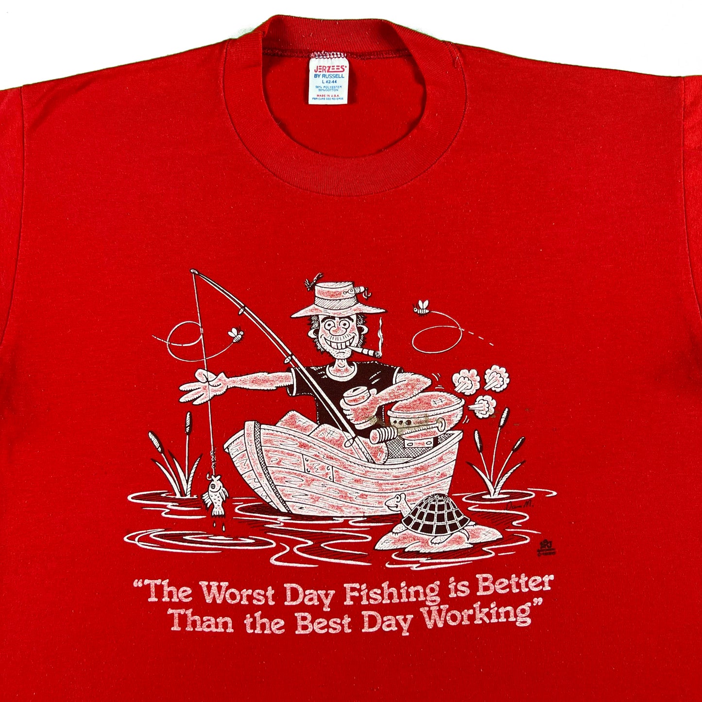 80s The Worst Day of Fishing>Best Day of Working Tee- M