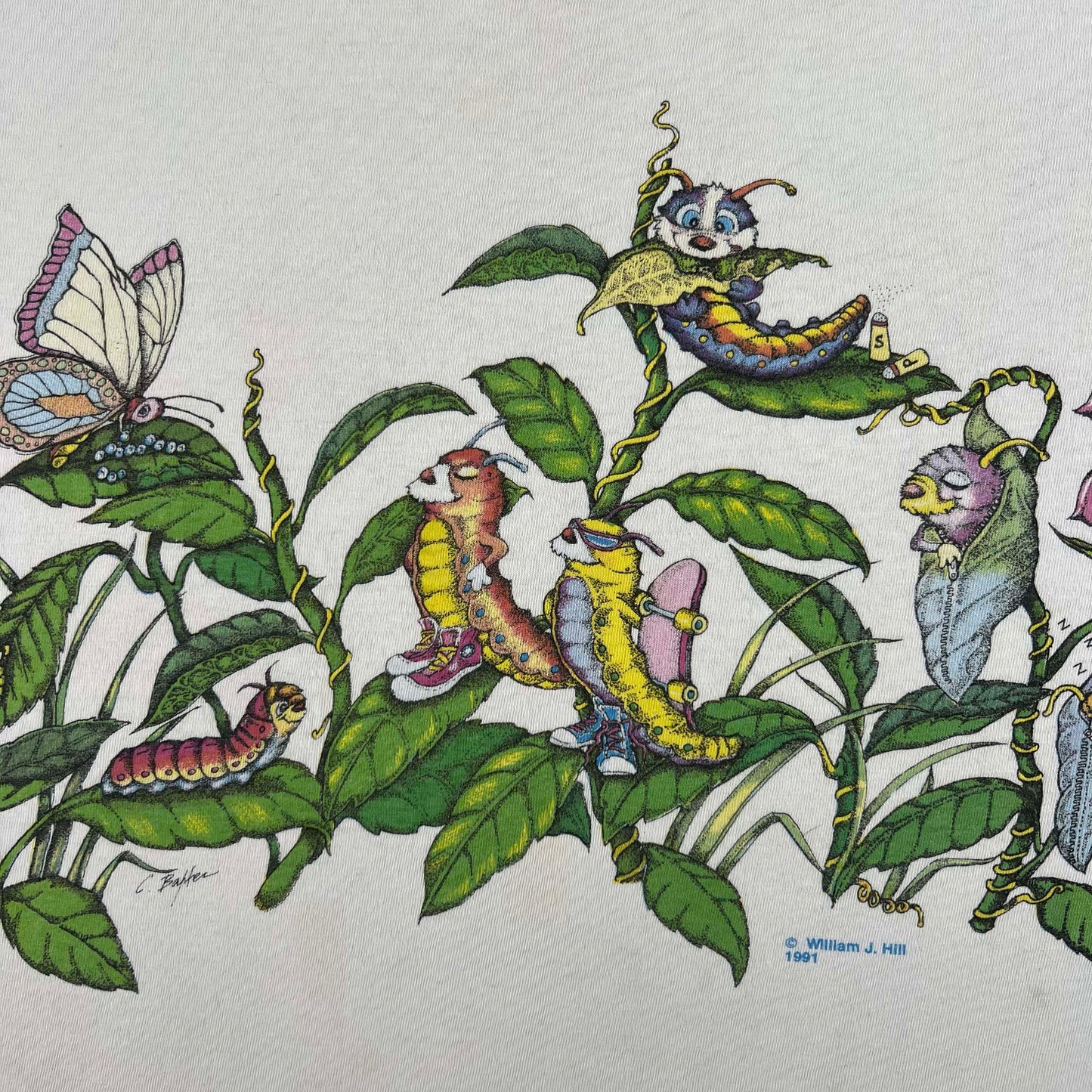 90s Caterpillar & Butterflies Tee- XL