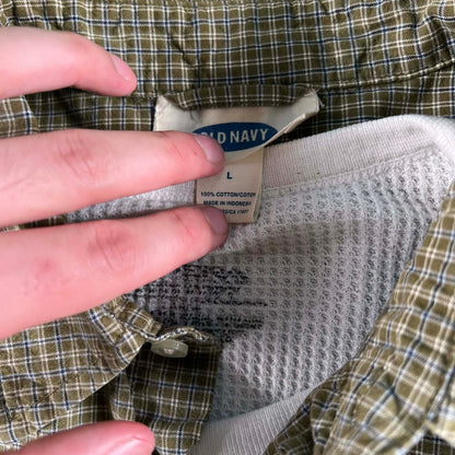 00s Old Navy Cropped Plaid Shirt & Waffle Knit Thermal- L