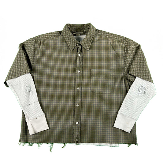 00s Old Navy Cropped Plaid Shirt & Waffle Knit Thermal- L