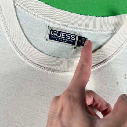 90s Boxy & Thrashed White Guess Tee- XL