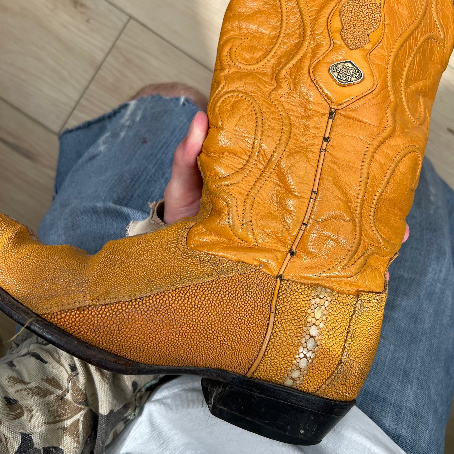 80s/90s Stingray Leather Cowboy Boots- M's 7.5, W's 9