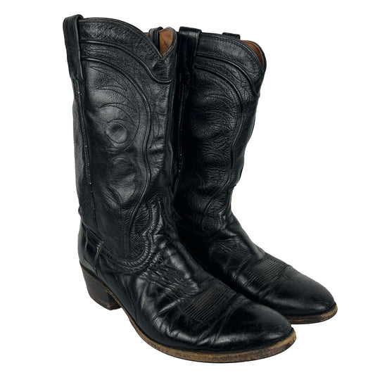 80s/90s Dan Post Black Leather Cowboy Boots- M's 10.5, W's 12