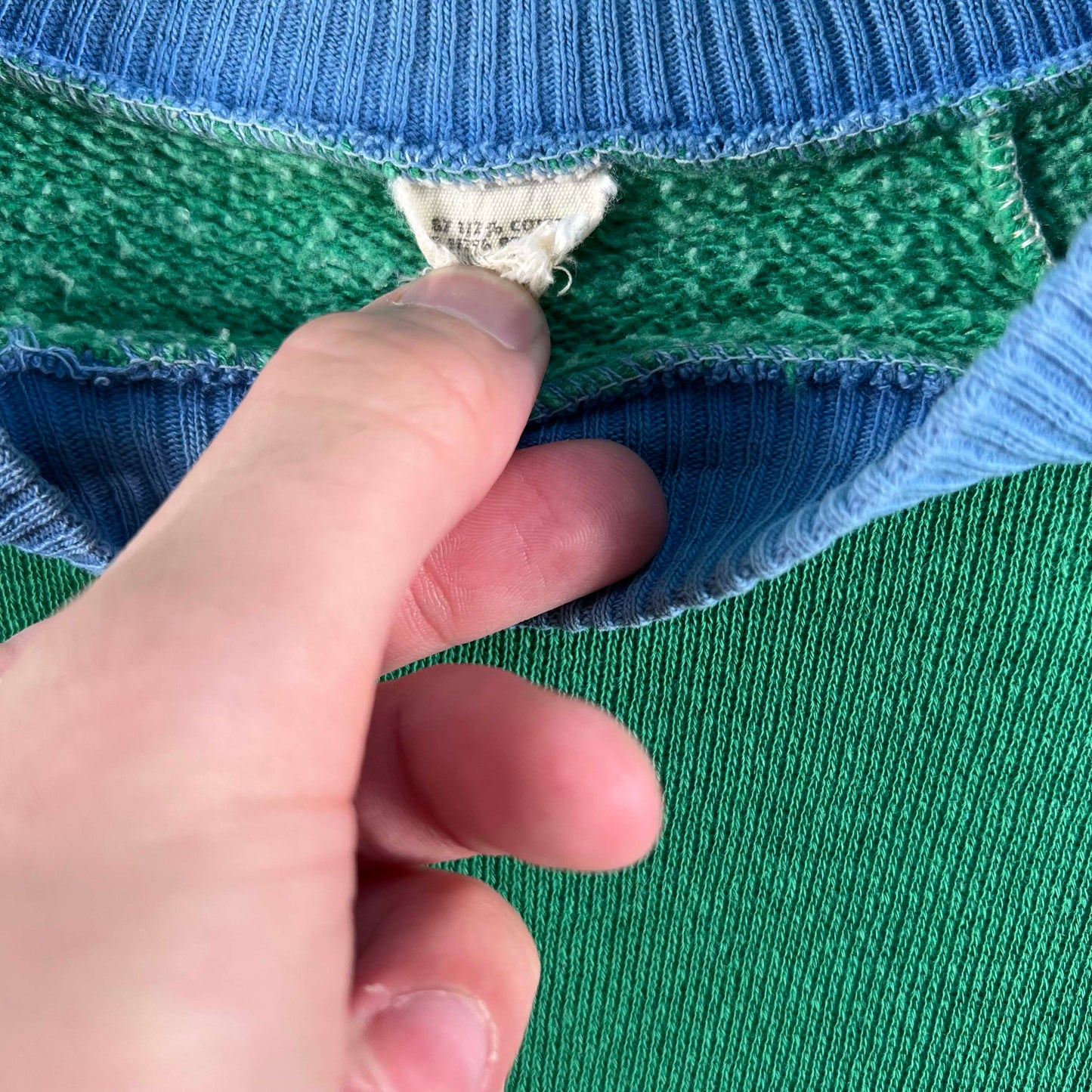 60s Green & Blue Short Sleeve Sweatshirt- M