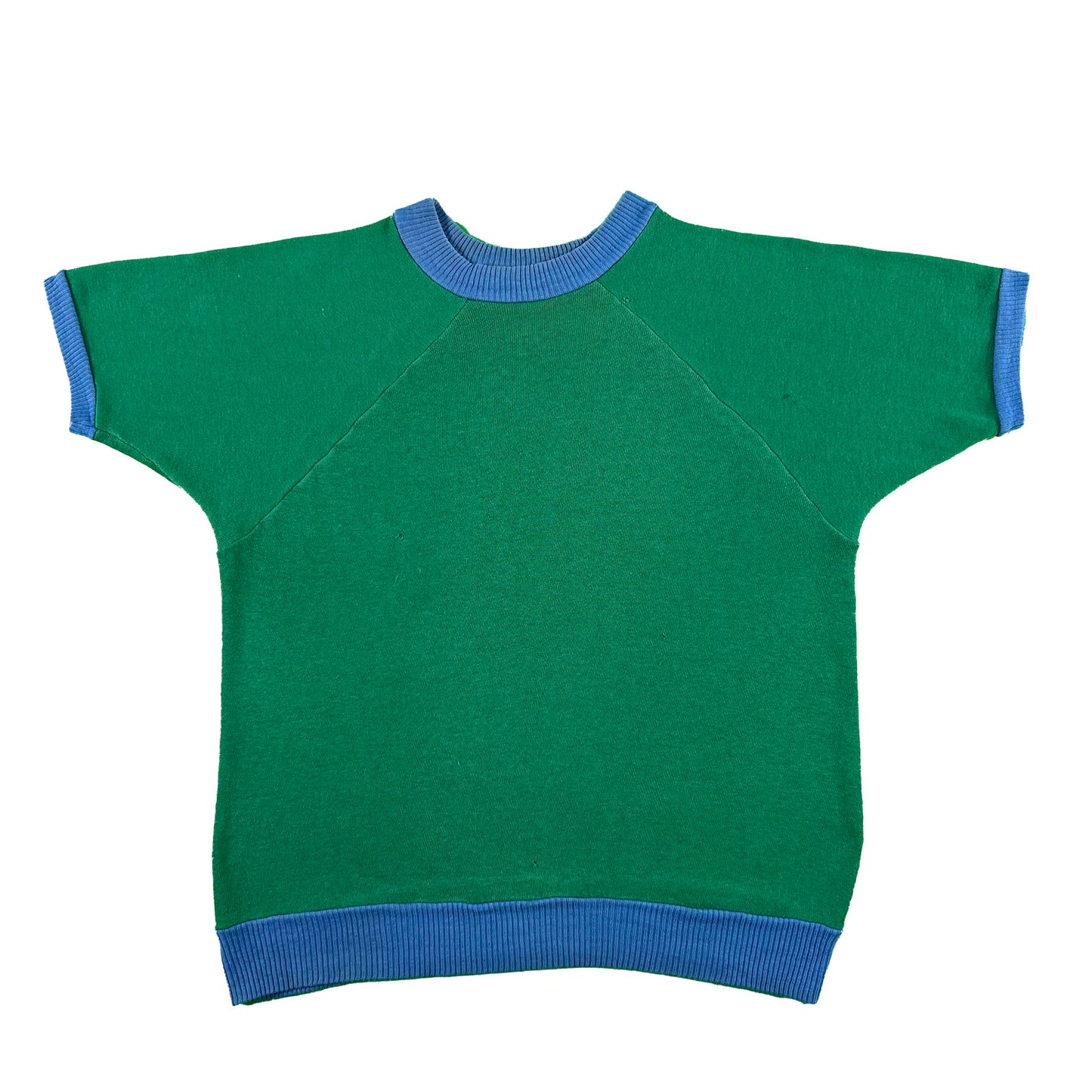60s Green & Blue Short Sleeve Sweatshirt- M