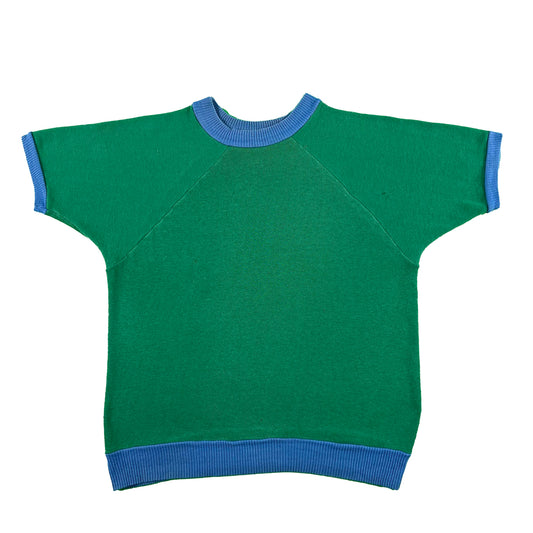 60s Green & Blue Short Sleeve Sweatshirt- M