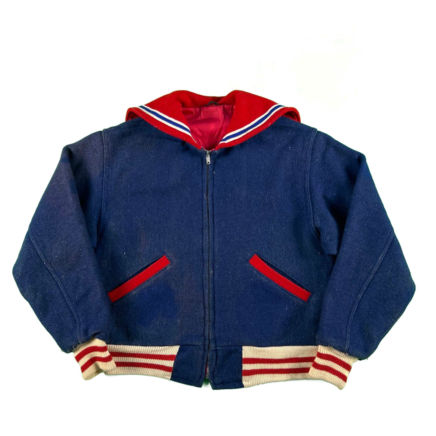 50s Zip Up Wool Varsity Jacket- S