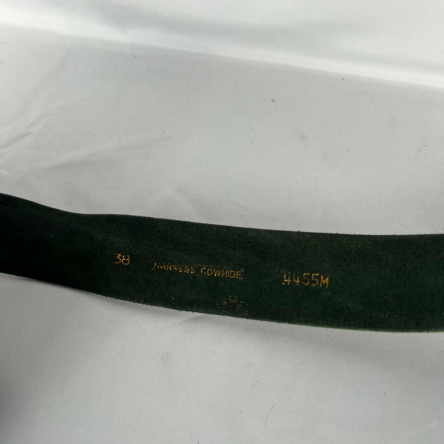 80s Gold Liberty Buckle Green Leather Belt- 34"-38"