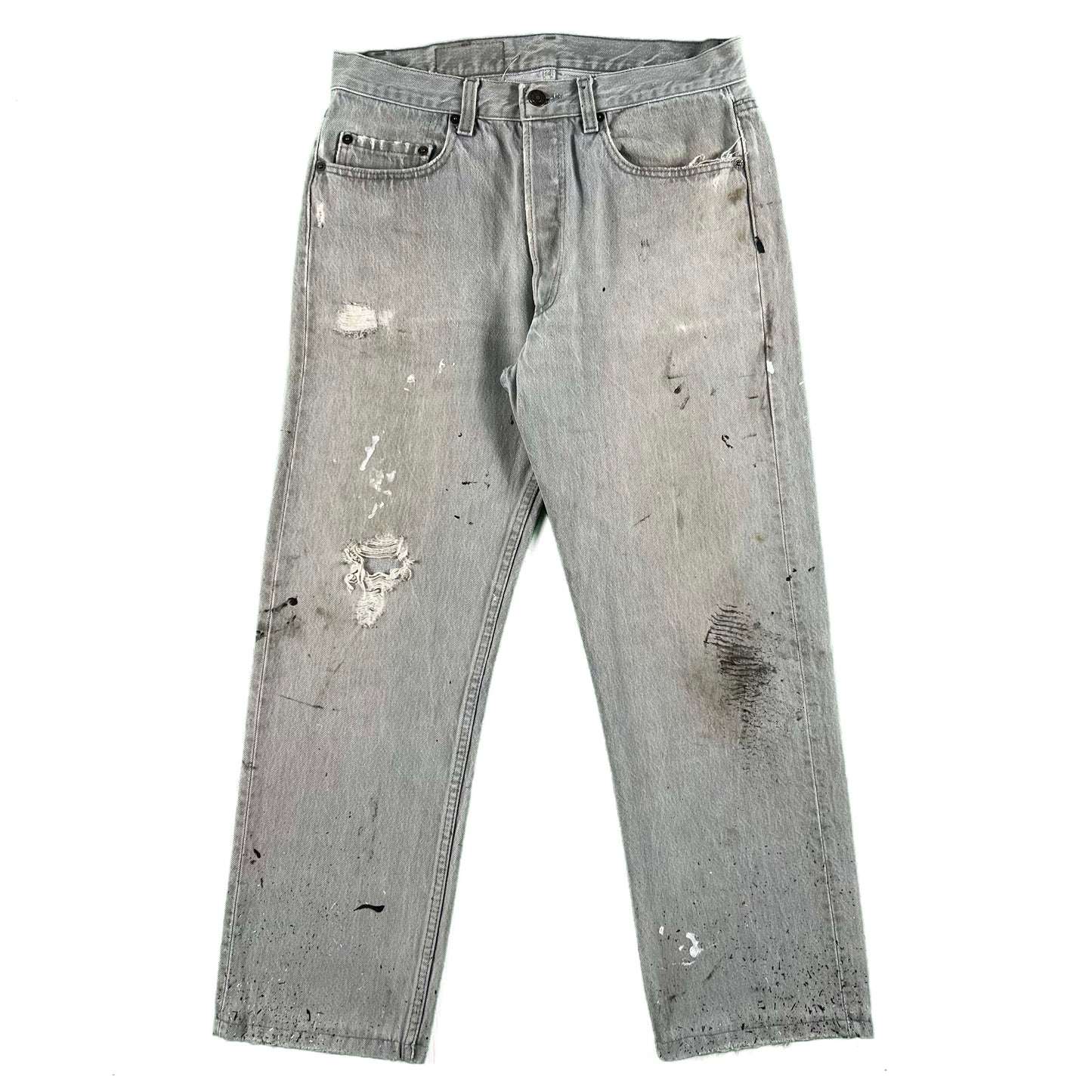 80s Painted Grey Levi's 501 Denim- 31x26.5
