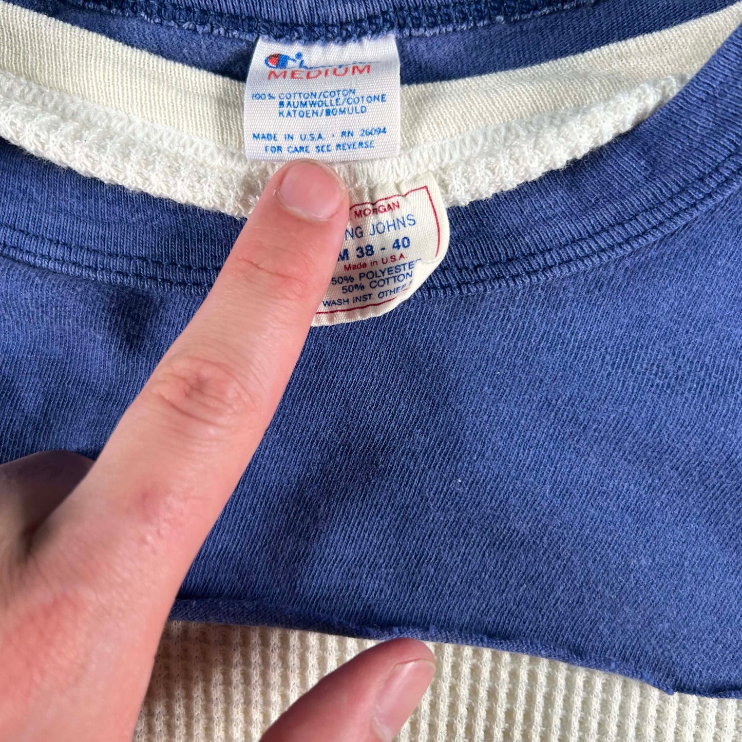 80s Champion 'Negative Space' Tee & Waffle Knit Thermal- S