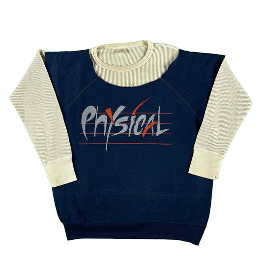 70s Chopped 'Physical' Sweat & Waffle Knit Thermal- L