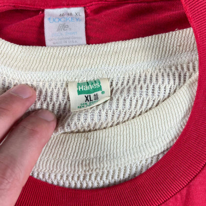 80s Well Worn Pocket Tee & Waffle Knit Thermal- XL