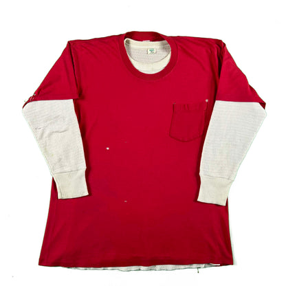 80s Well Worn Pocket Tee & Waffle Knit Thermal- XL