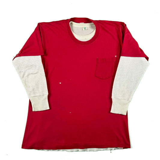 80s Well Worn Pocket Tee & Waffle Knit Thermal- XL
