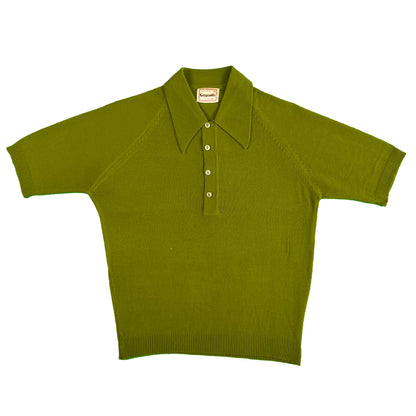 70s Greek Olive Green Knit Polo Shirt- M