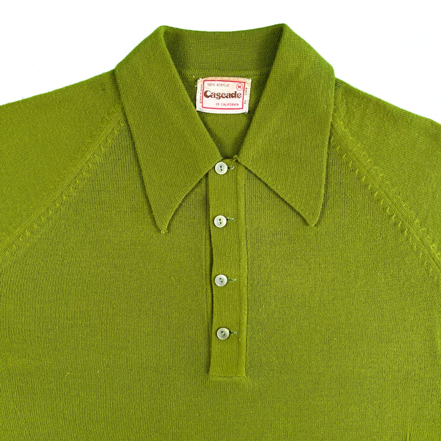 70s Greek Olive Green Knit Polo Shirt- M