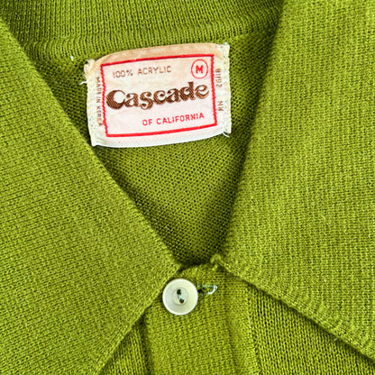 70s Greek Olive Green Knit Polo Shirt- M