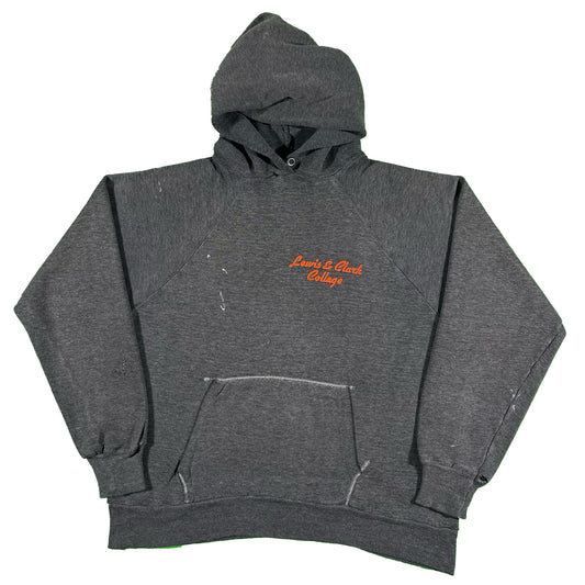 70s Sunfaded Black Lewis & Clark College Hoodie- M