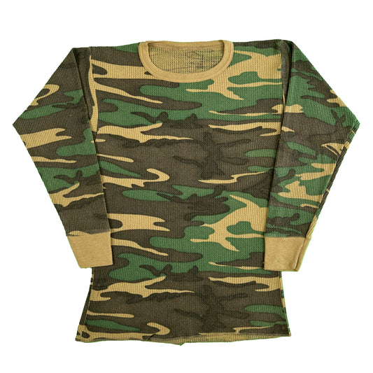90s Camo Waffle Knit Thermal- M