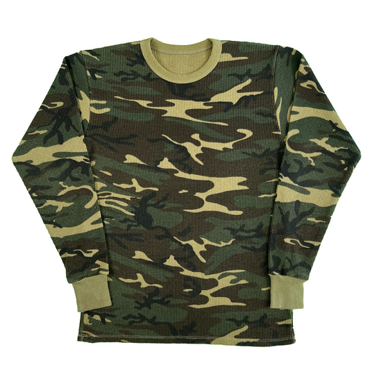 90s Camo Waffle Knit Thermal- XL