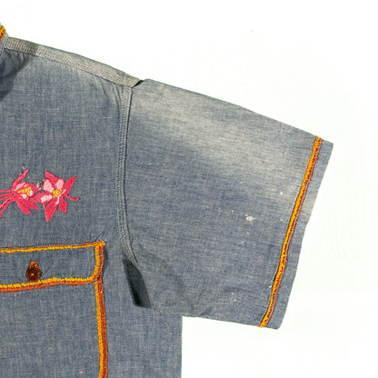 70s Montgomery Ward Faded Embroidered Chambray- M