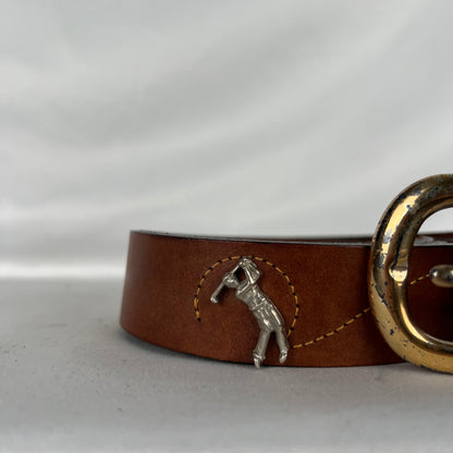 90s Cole Haan Golfer Studded Brown Leather Belt- 36"-40"