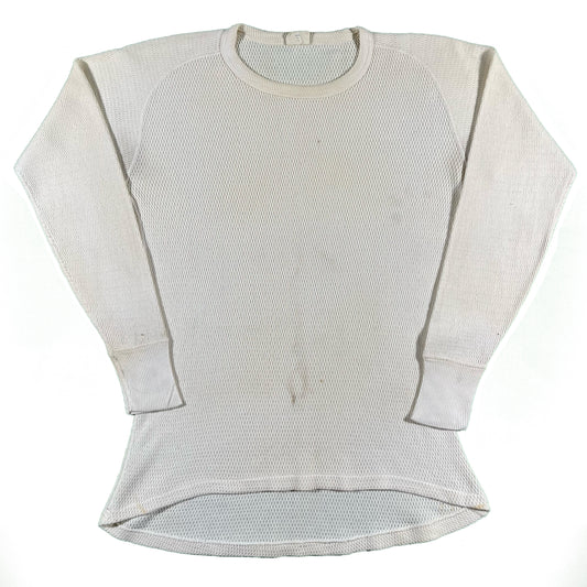 60s 100% Cotton Cream Waffle Knit Thermal- L