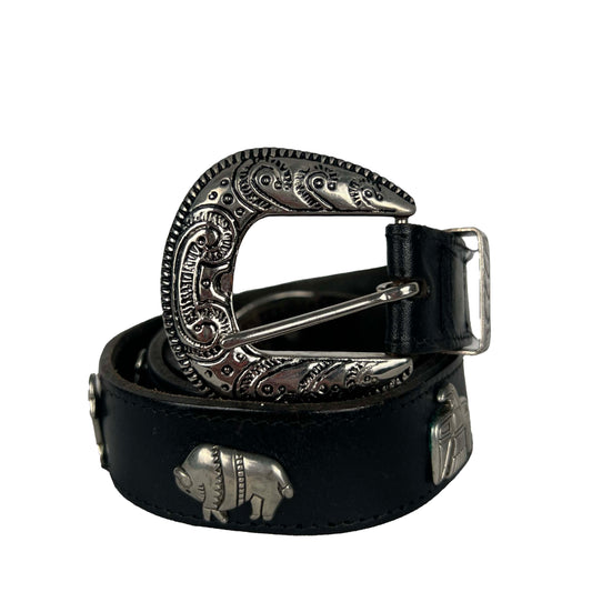 90s Native/Western Studded Black Leather Belt- 30"-34"