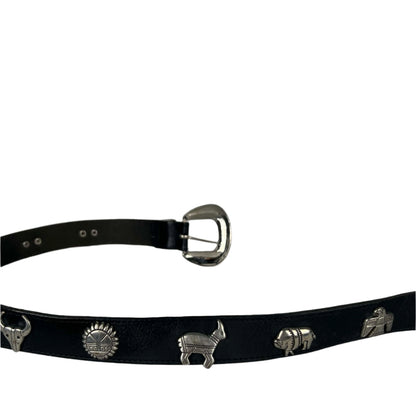 90s Native/Western Studded Black Leather Belt- 30"-34"