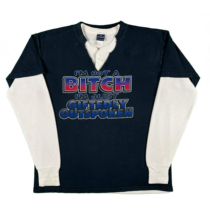 00s Cut Neck 'Not a Bitch' Tee & 90s Henley Thermal- L