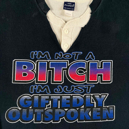 00s Cut Neck 'Not a Bitch' Tee & 90s Henley Thermal- L