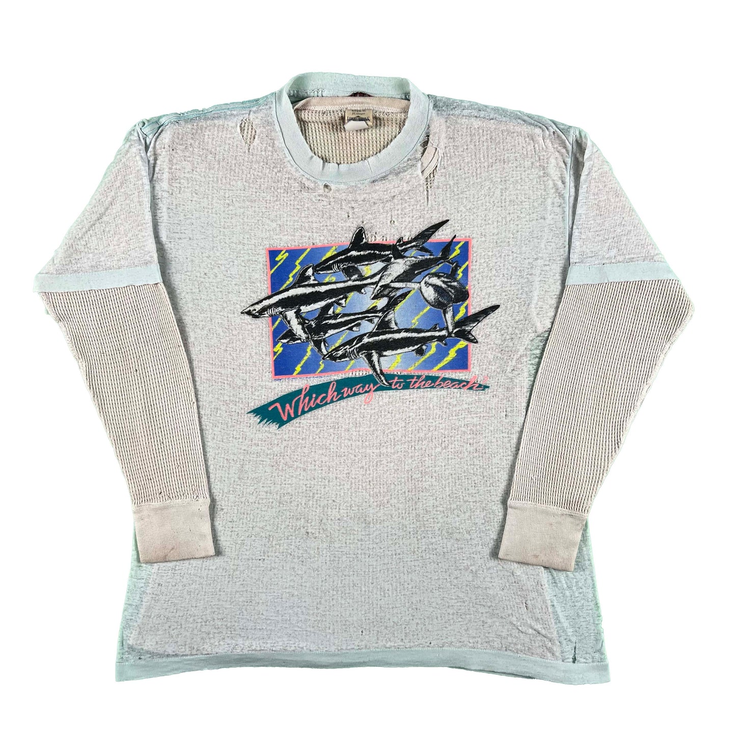 80s Paper Thin Sharks Tee & Thermal- L
